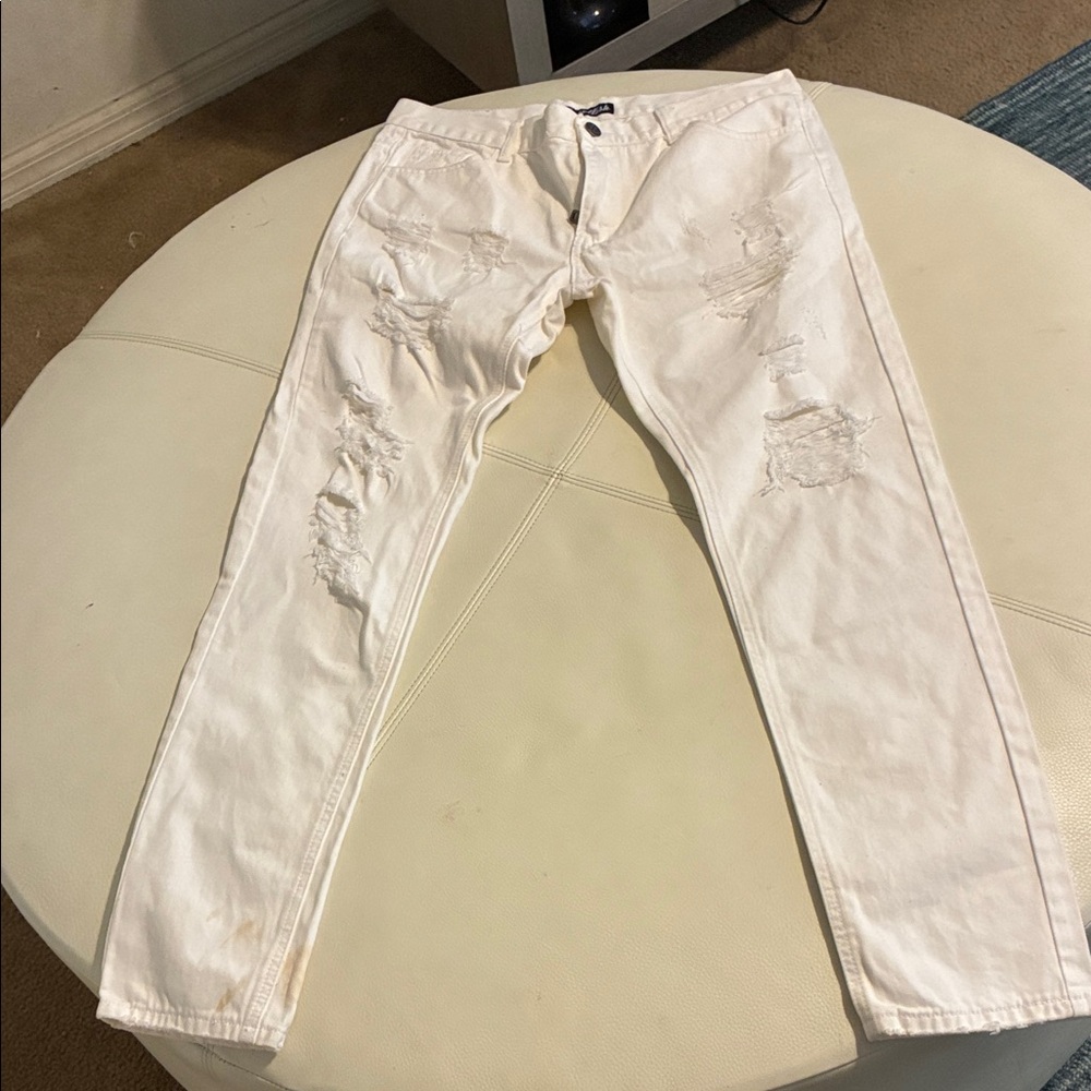 Men's Distressed White Pants